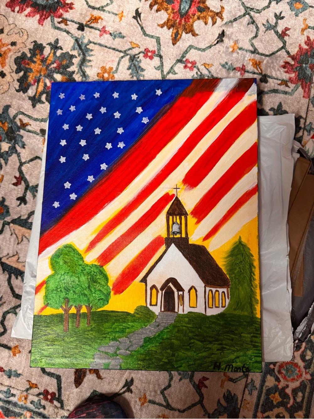 Patriotic Church Canvas Art - Red, White & Blue